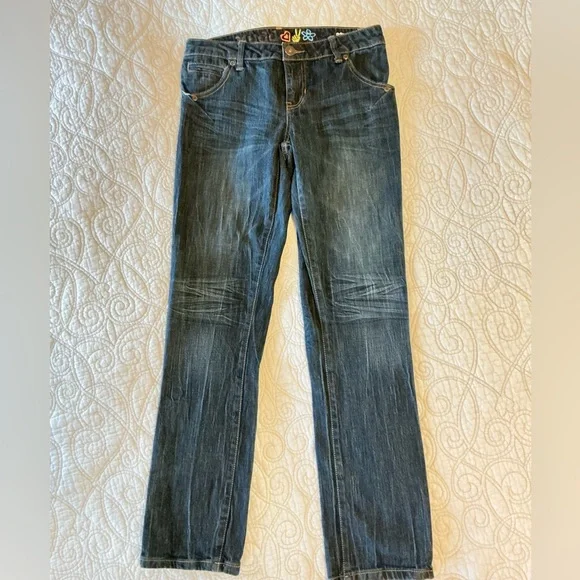 Y2K Mudd Jeans Straight Leg Low Rise Dark Wash women size 9 - Picture 2 of 12